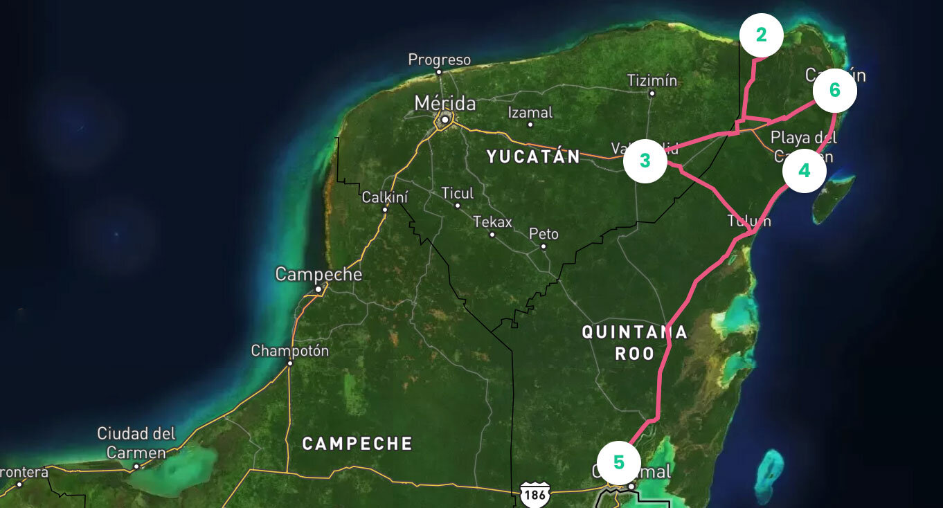 Reisroute Yucatan (Mexico)